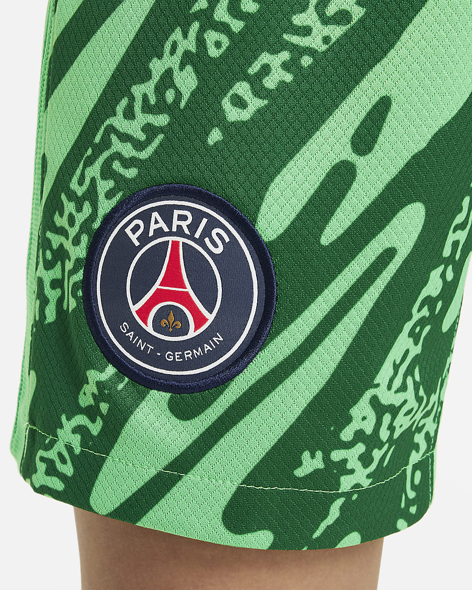 Spodenki piłkarskie dla dużych dzieci Nike Dri-FIT Paris Saint-Germain Goalkeeper Stadium 2024/25 (replika) - Green Spark/Pine Green/Biel