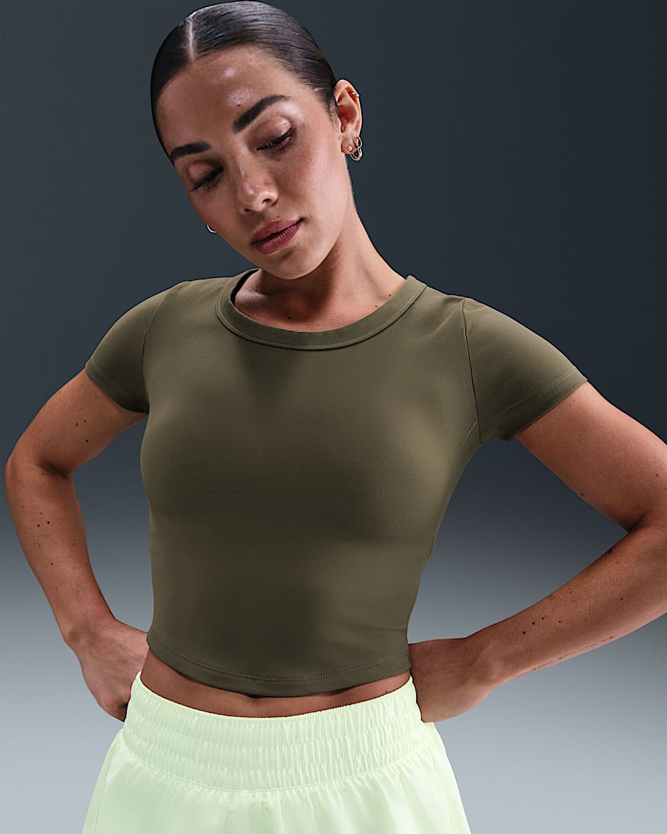 Nike One Fitted Women's Dri-FIT Short-Sleeve Cropped Top - Medium Olive