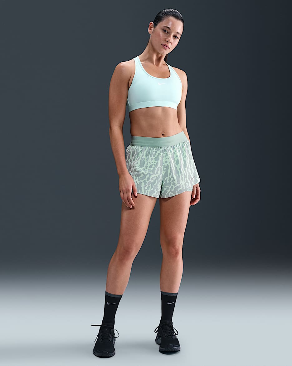 Nike Swift Women's Dri-FIT Mid-Rise 2-in-1 Printed Running Shorts - Mint Foam/Cannon
