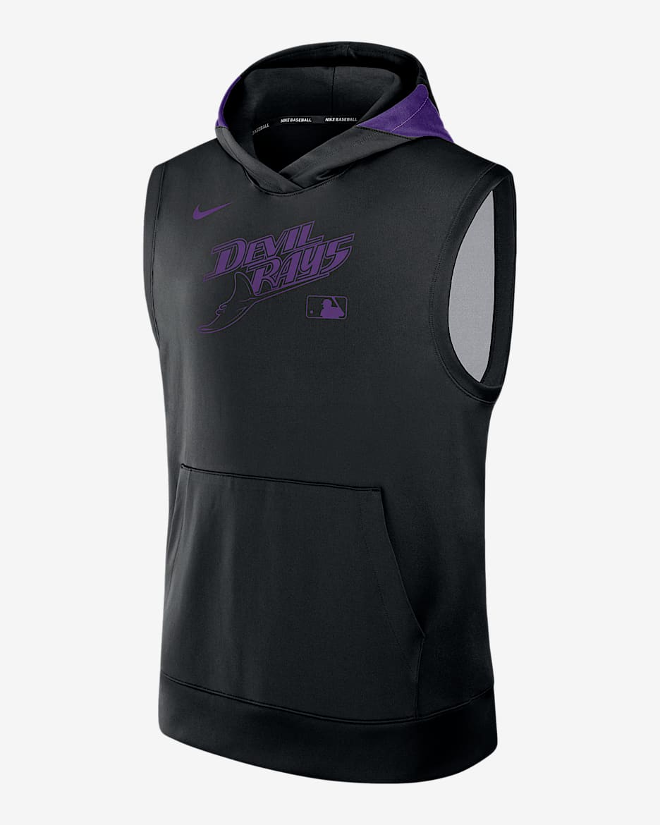 Sudadera con gorro sin cierre ni mangas Nike Dri-FIT de la MLB para hombre Tampa Bay Rays Authentic Collection - Negro