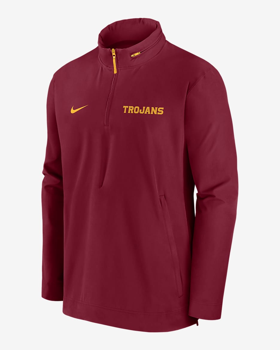 Chamarra universitaria Nike con gorro de medio cierre para hombre USC Trojans Sideline Coach - Carmesí