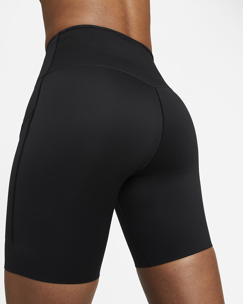 Nike Go Biker-Shorts (ca. 20 cm) mit starkem Halt, hohem Bund und Taschen für Damen - Schwarz/Schwarz