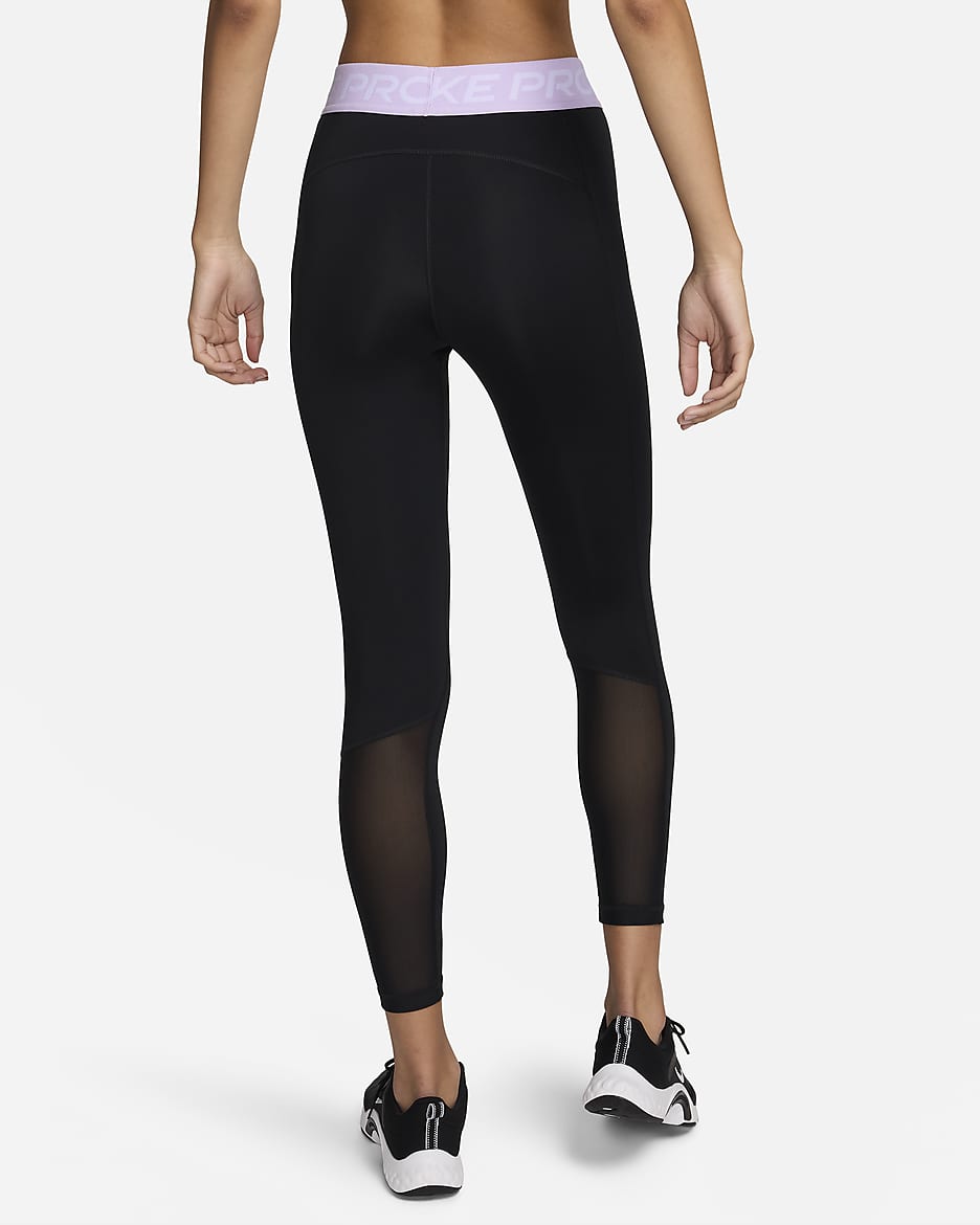 Nike Pro 365 7/8-leggings med mellemhøj talje til kvinder - sort/Lilac Bloom/hvid