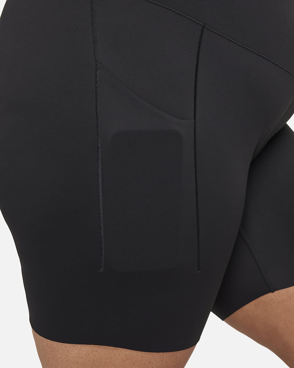 Nike Universa Women's Medium-Support High-Waisted 20cm (approx.) Biker Shorts with Pockets (Plus Size) - Black/Black