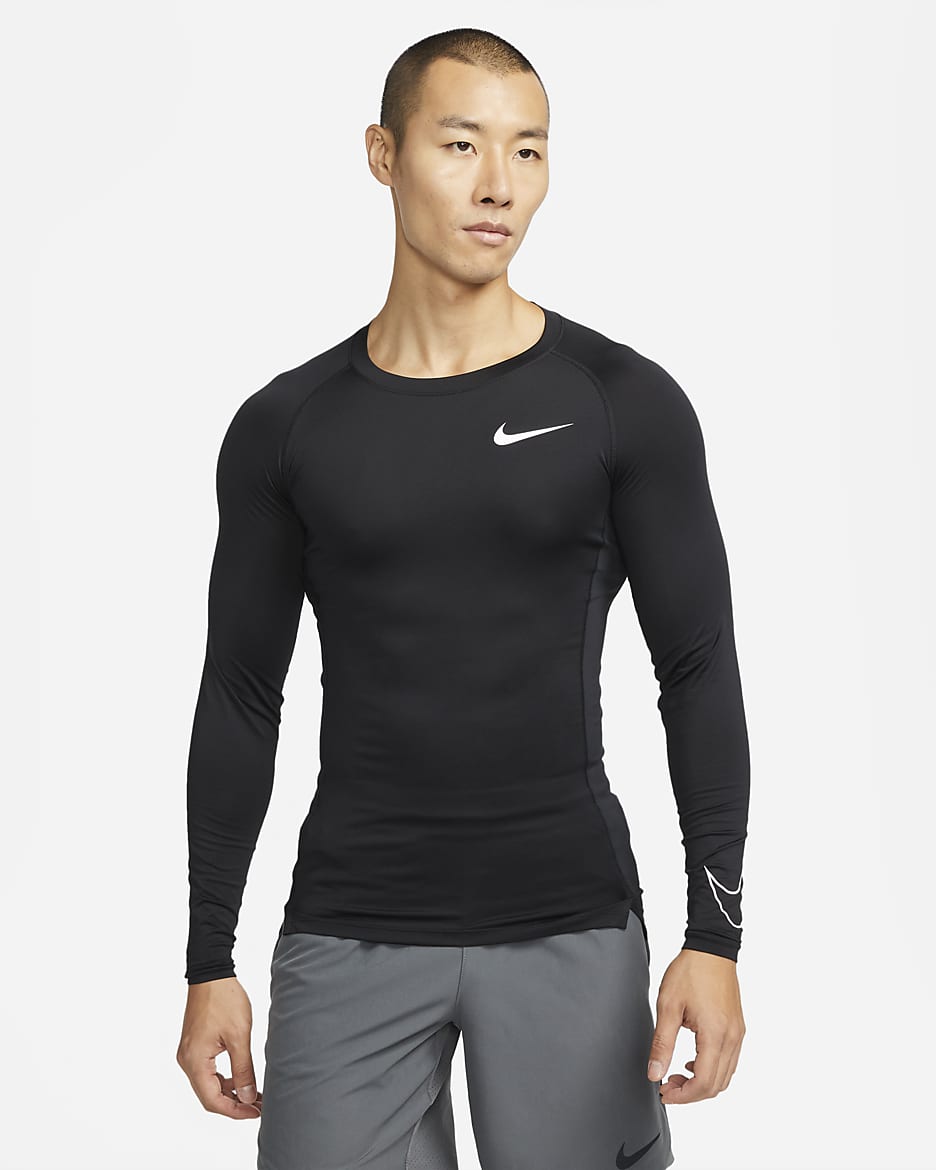 Nike Pro Dri-FIT Men's Tight-Fit Long-Sleeve Top - Black/White