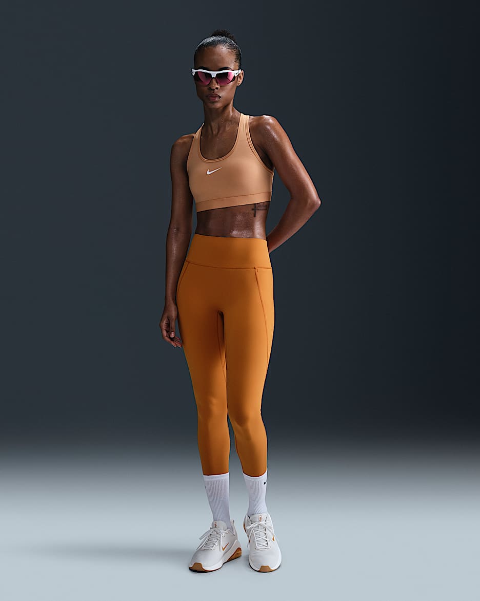 Leggings de tiro alto de sujeción media de 7/8 con bolsillos para mujer Nike Universa - Monarca/Caramelo leyenda/Naranja fuerte