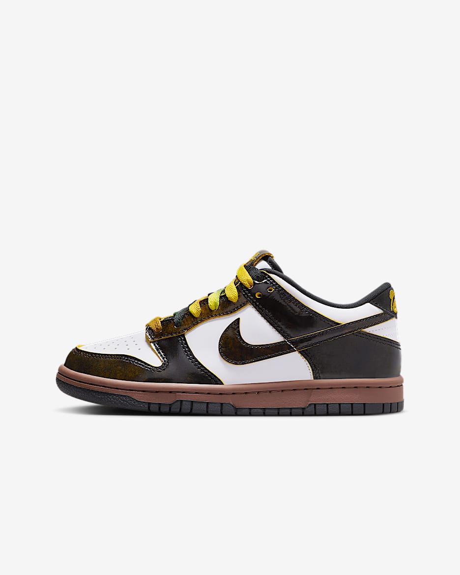 Nike Dunk Low SE Big Kids' Shoes - White/Black/Fauna Brown/Bright Citron