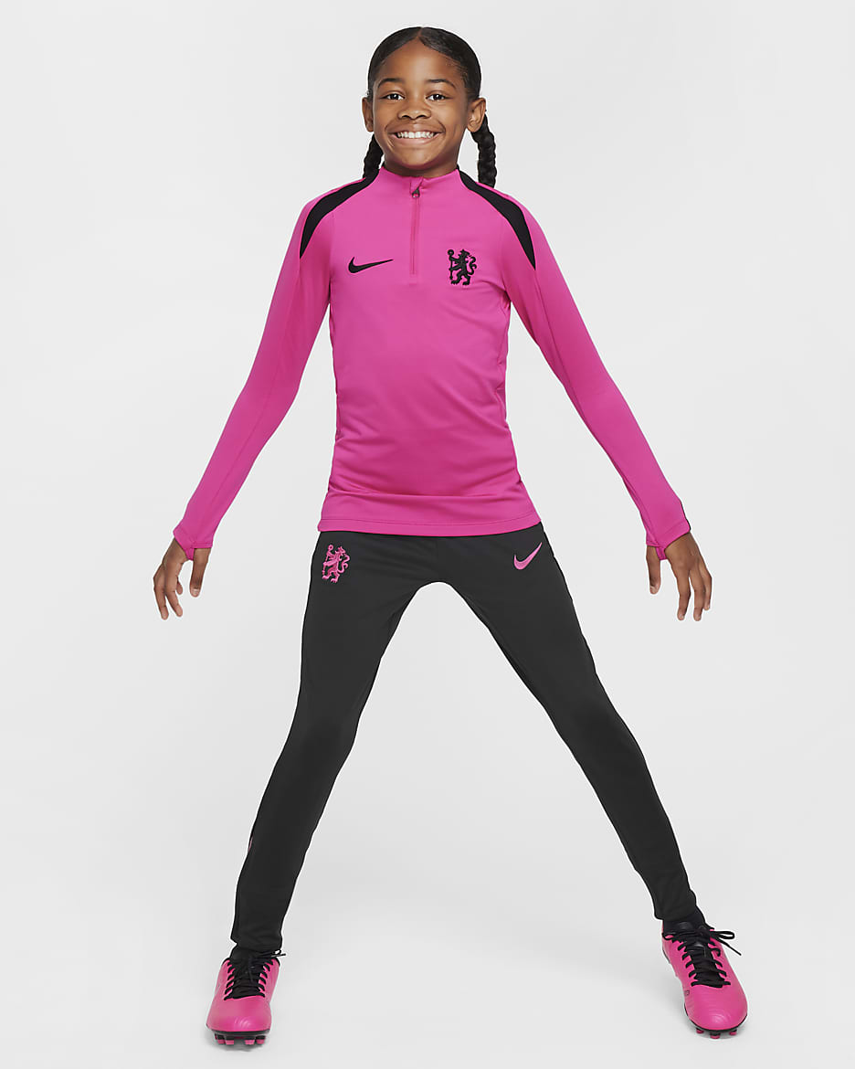 Chelsea FC Strike (tredjedrakt) Nike Dri-FIT fotballbukse til store barn - Svart/Pink Prime