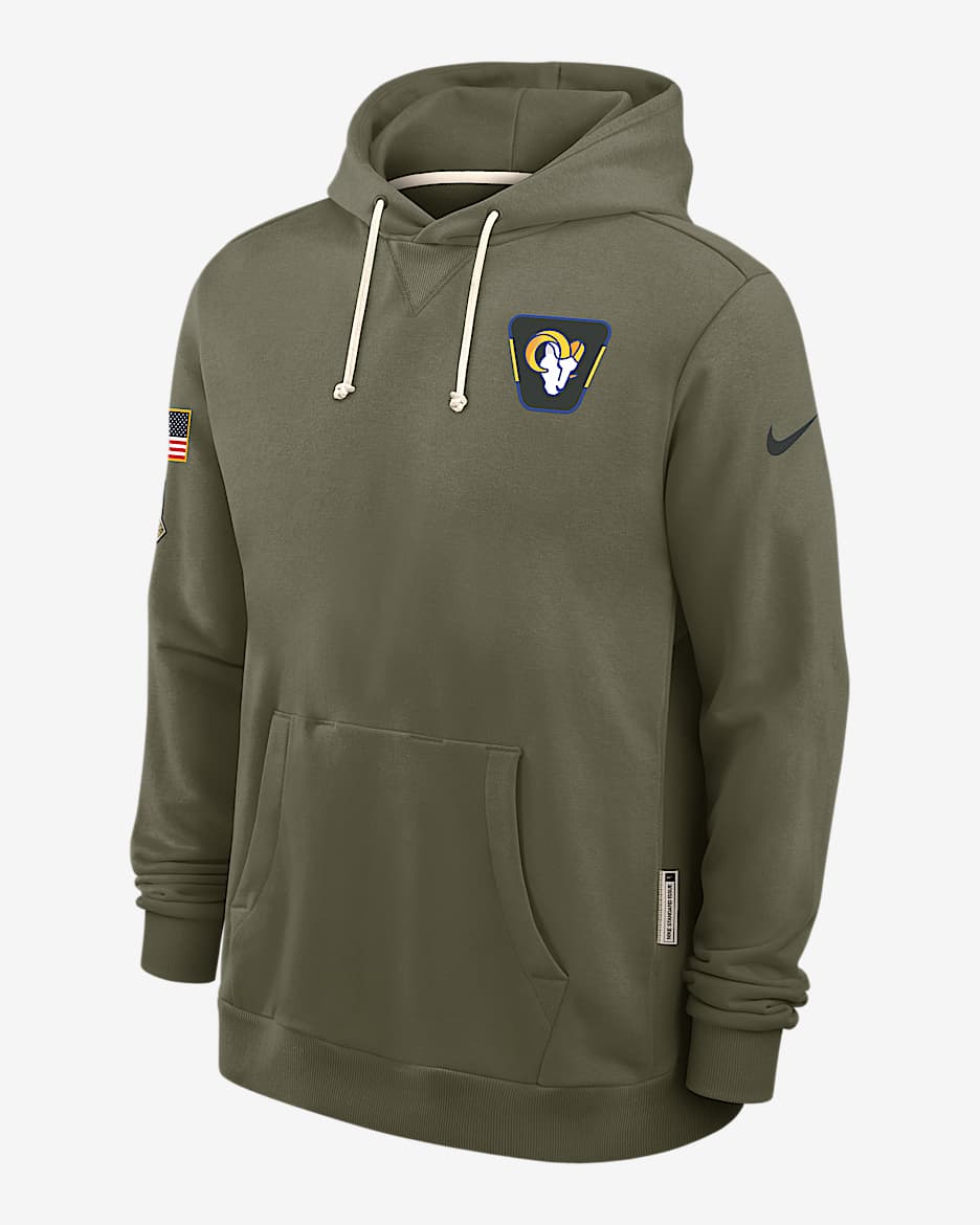 Los Angeles Rams Salute to Service Sideline Dominant Force Men's Nike Dri-FIT NFL Pullover Hoodie - Medium Olive
