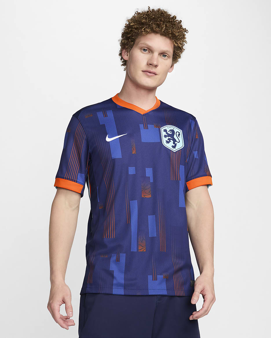 Netherlands (Women's Team) 2024/25 Stadium Away Nike Dri-FIT Soccer Replika Fußballtrikot (Herren) - Blue Void/Safety Orange/Copa/Weiß