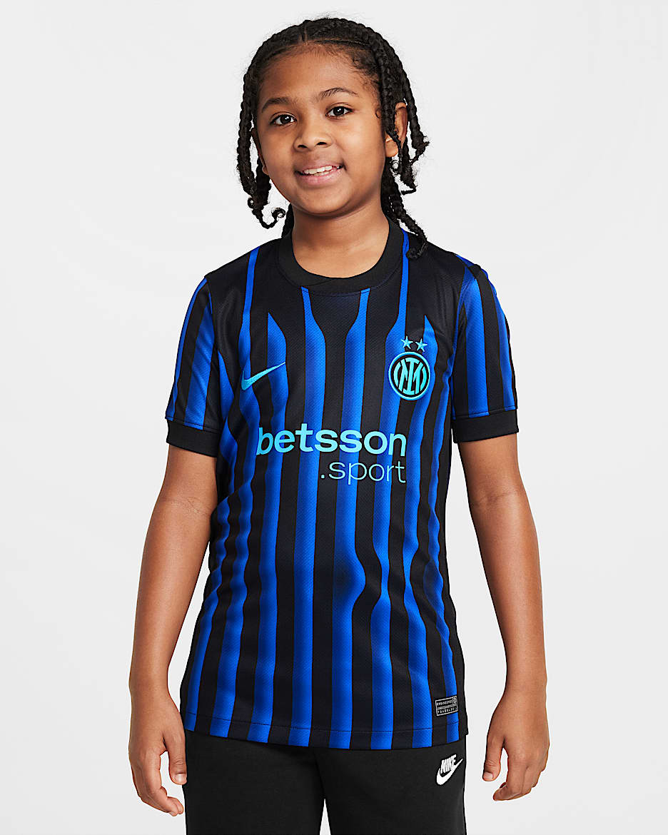 Inter Milan 2025/26 Stadium Home Older Kids' Nike Dri-FIT Football Replica Shirt - Lyon Blue/Black/Chlorine Blue