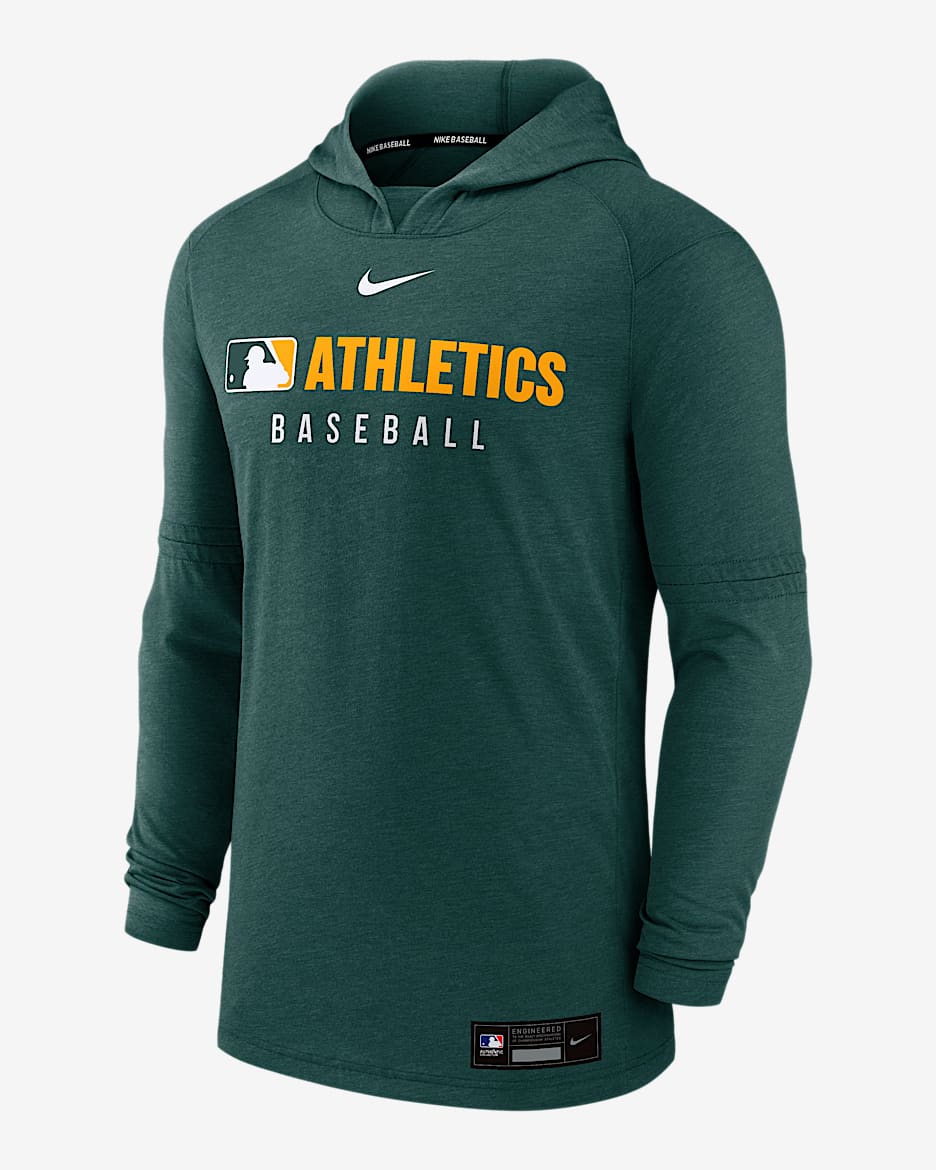 Sudadera con gorro sin cierre Nike Dri-FIT de la MLB para hombre Athletics Authentic Collection - Verde jaspeado