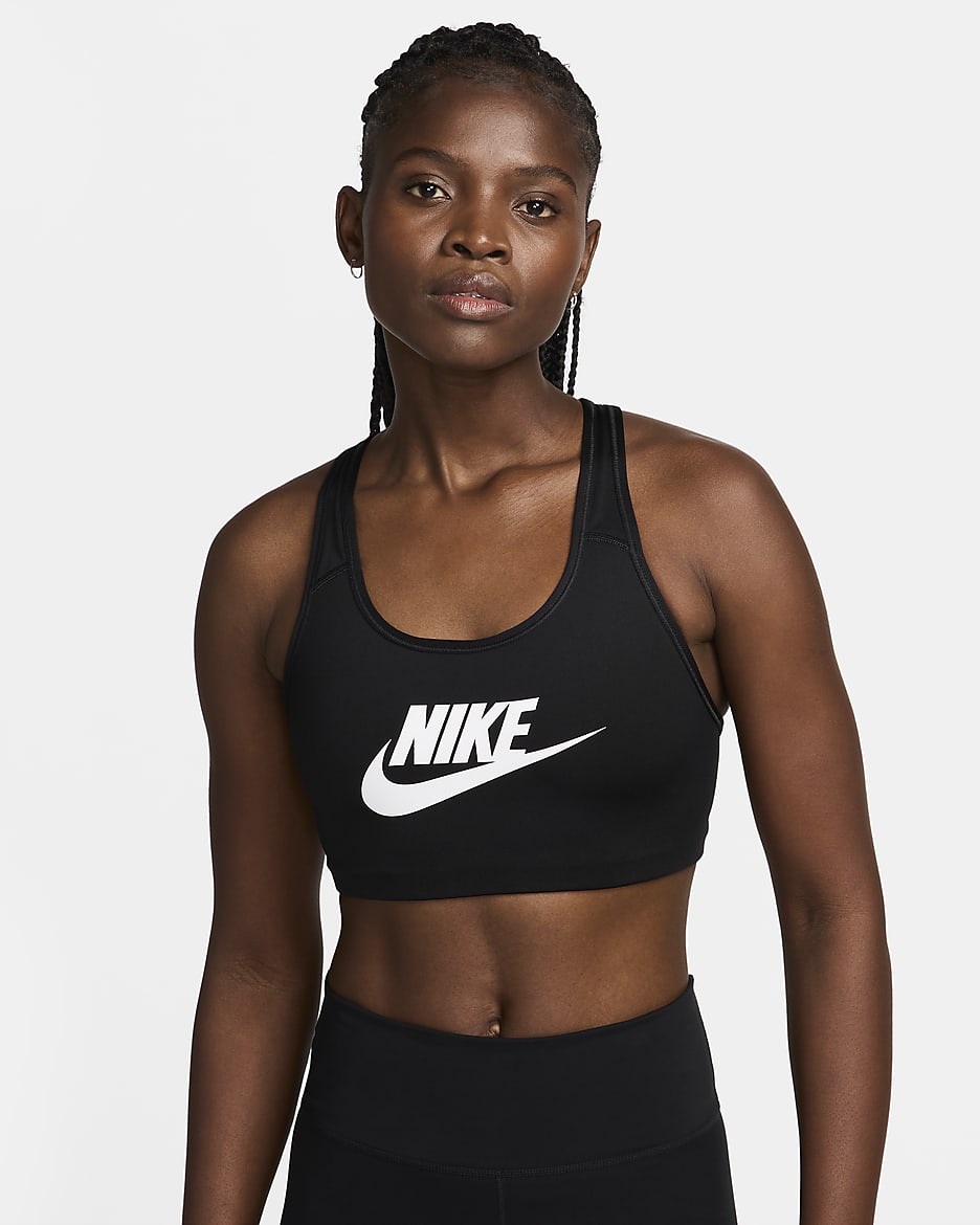 Nike Swoosh Women's Medium-Support Sports Bra - Black/White
