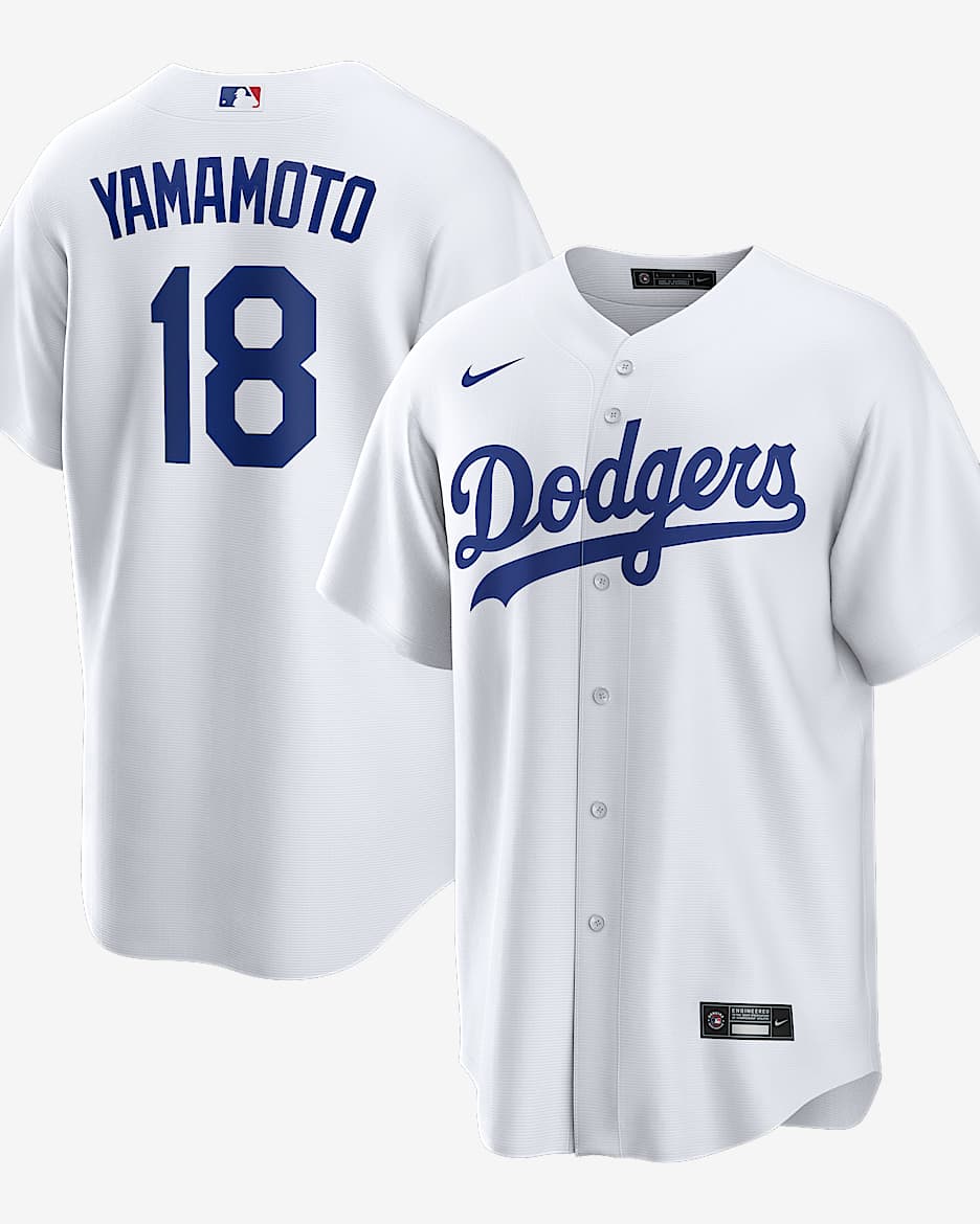 山本 由伸 ロサンゼルス ドジャース メンズ ナイキ MLB レプリカ ユニフォーム - ホワイト