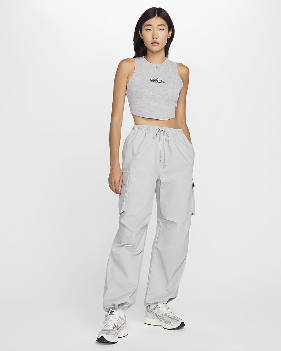 Nike Sportswear Chill Knit Women's Cropped Mini-Rib Tank Top - Dark Grey Heather/Black