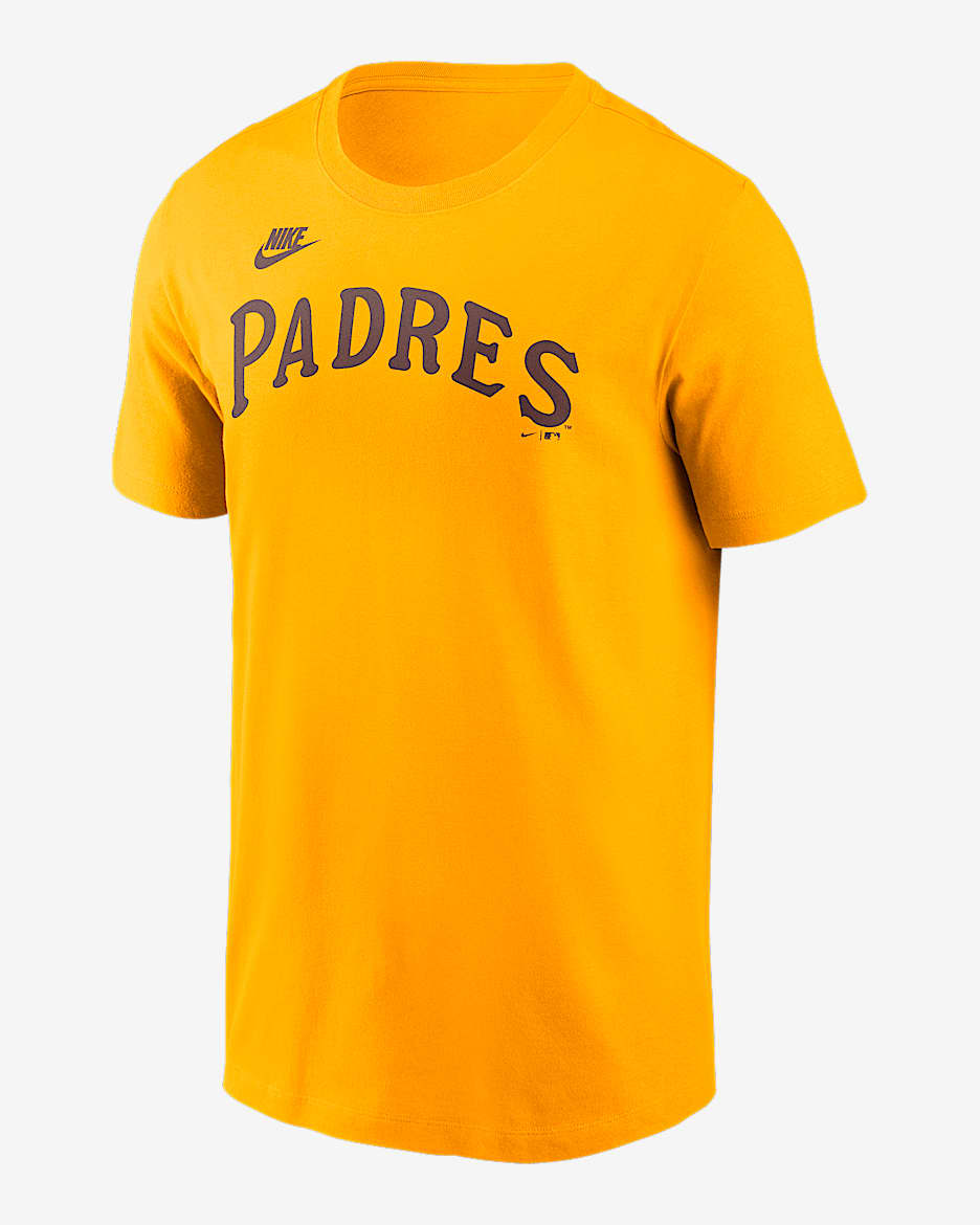 Playera Nike de la MLB para hombre San Diego Padres Cooperstown Wordmark - Oro