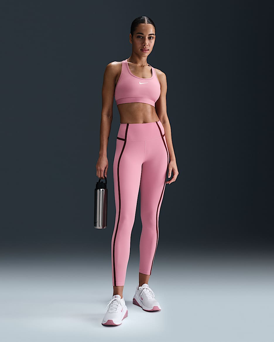 Leggings de tiro alto de 7/8 para mujer Nike One - Rosa elemental/Rojo team oscuro/Negro