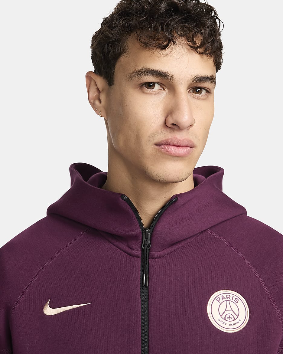 Huvtröja Nike Paris Saint-Germain Tech Fleece Windrunner Nike Football med hel dragkedja för män - Bordeaux/Guava Ice