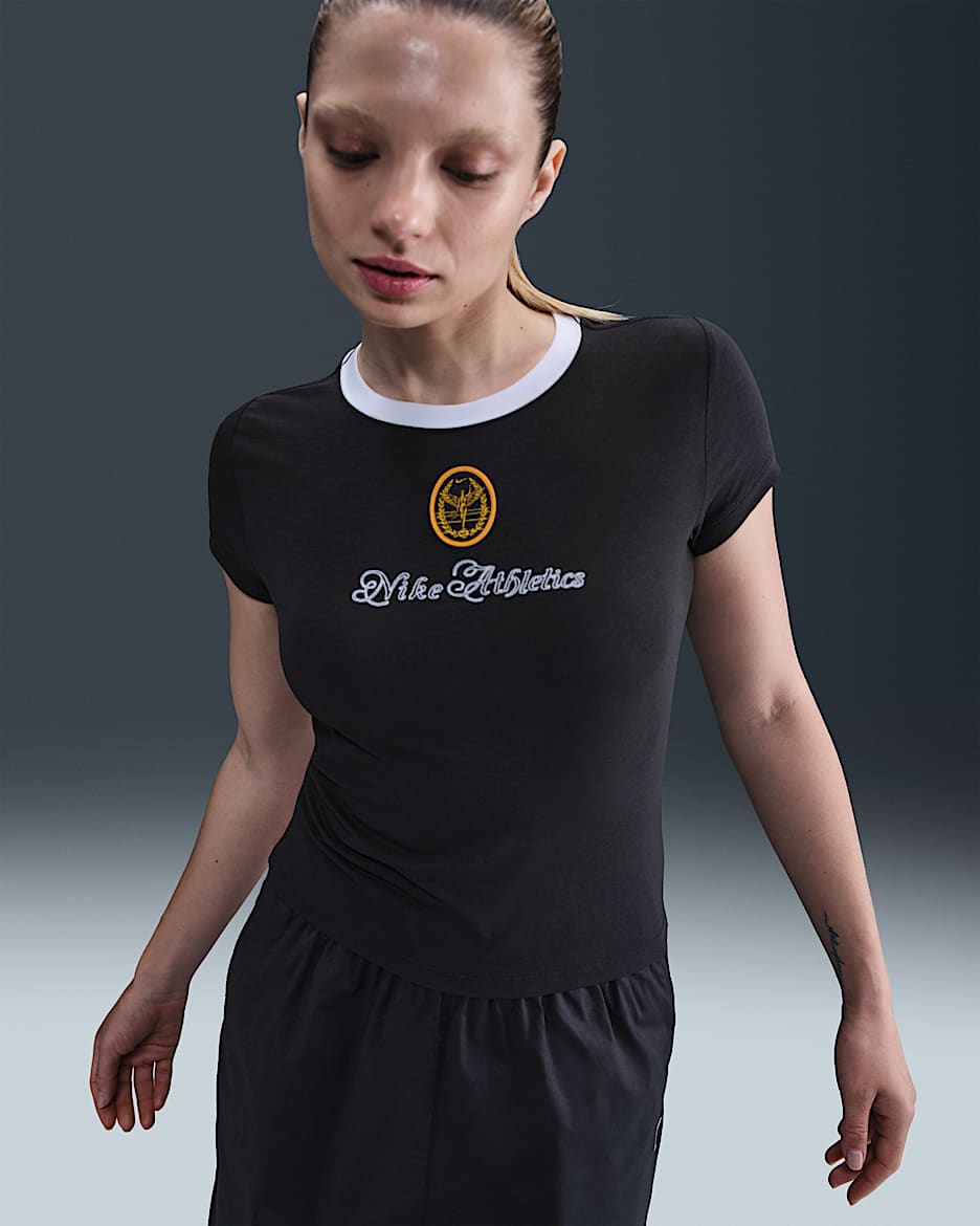 Playera slim cropped para mujer Nike Sportswear Chill Knit - Negro/Blanco/Blanco