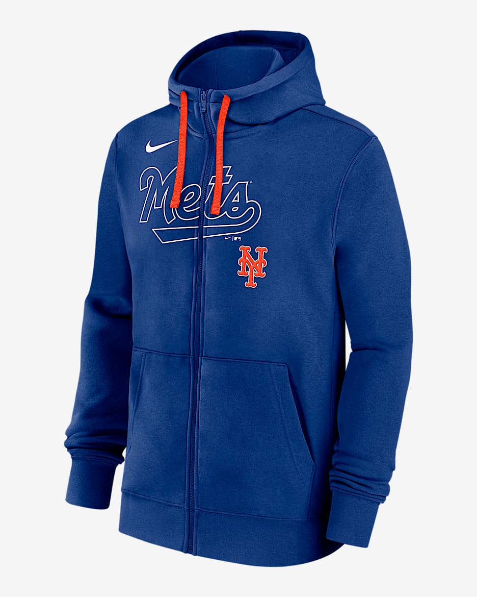 Sudadera con gorro Nike de la MLB de cierre completo para hombre New York Mets Knockout Script - Royal