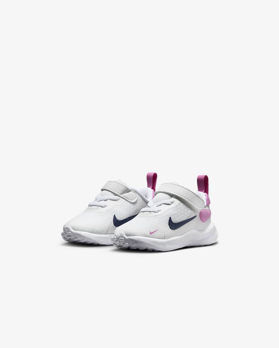 Tenis para bebé e infantil Nike Revolution 7 - Blanco/Rosa alegre/Azul marino medianoche