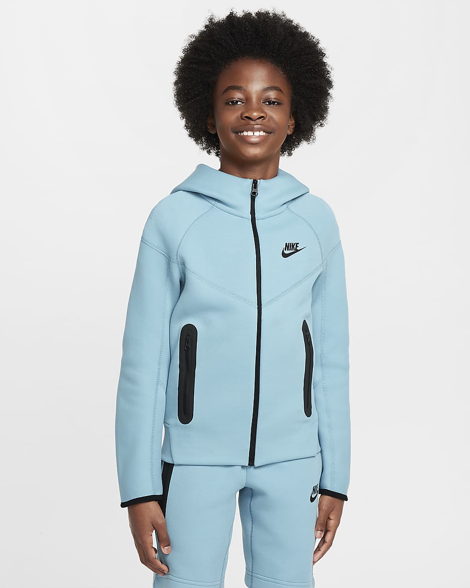 Sweat à capuche et zip Nike Sportswear Tech Fleece pour Garçon plus âgé - Denim Turquoise/Noir/Noir