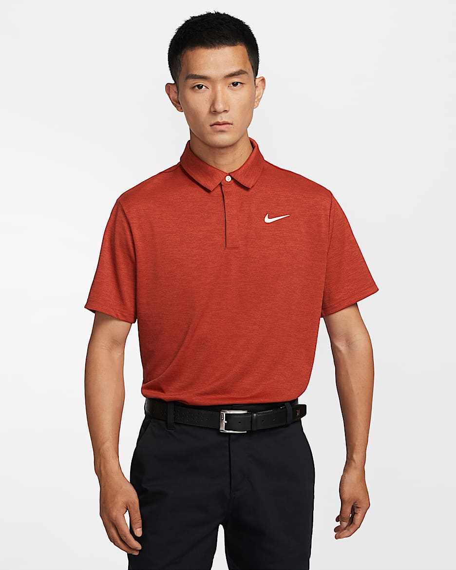 Nike Tour 男款 Dri-FIT 提花高爾夫球衫 - Cinnabar/Dark Team Red/Pale Ivory