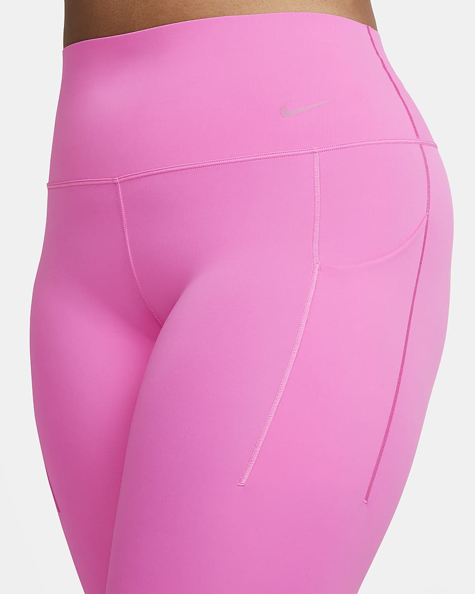 Leggings de 7/8 de tiro alto y sujeción media con bolsillos para mujer Nike Universa - Rosa alegre/Negro