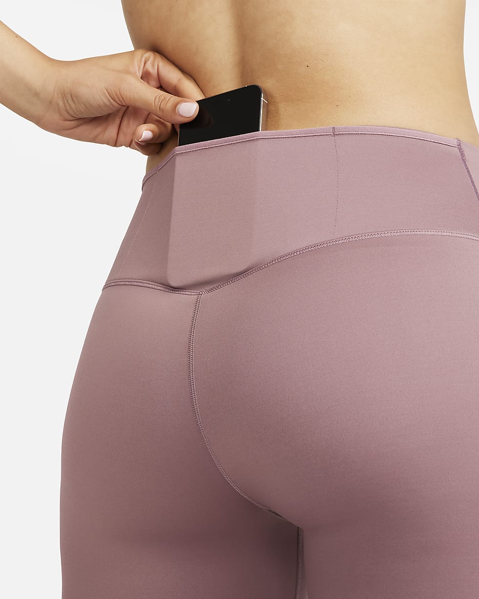 Nike Go Lange legging met halfhoge taille, complete ondersteuning en zakken voor dames - Smokey Mauve/Zwart