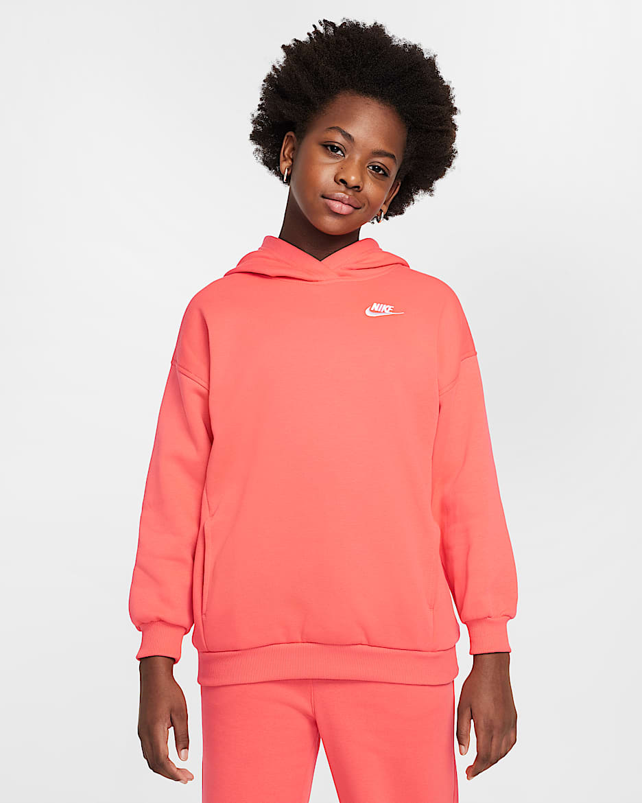 Sudadera con gorro sin cierre oversized para niños talla grande Nike Sportswear Club Fleece - Brasa mágica/Blanco