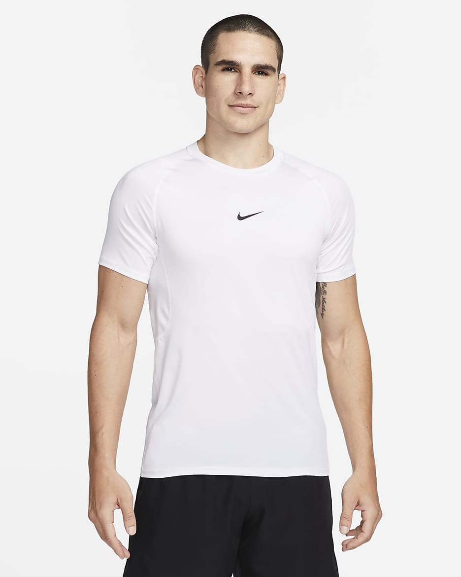 Playera de manga corta Dri-FIT slim para hombre Nike Pro - Blanco/Negro