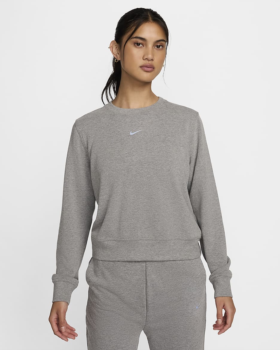 Sudadera de French Terry con cuello redondo para mujer Nike Dri-FIT One - Carbono jaspeado/Blanco