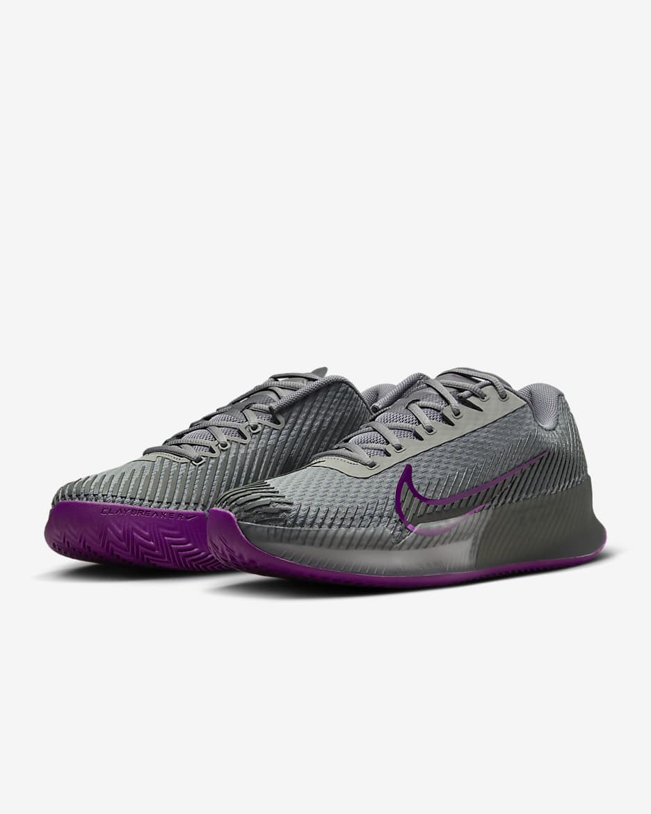 NikeCourt Air Zoom Vapor 11 Men's Clay Tennis Shoes - Smoke Grey/Dark Smoke Grey/Sangria/Black