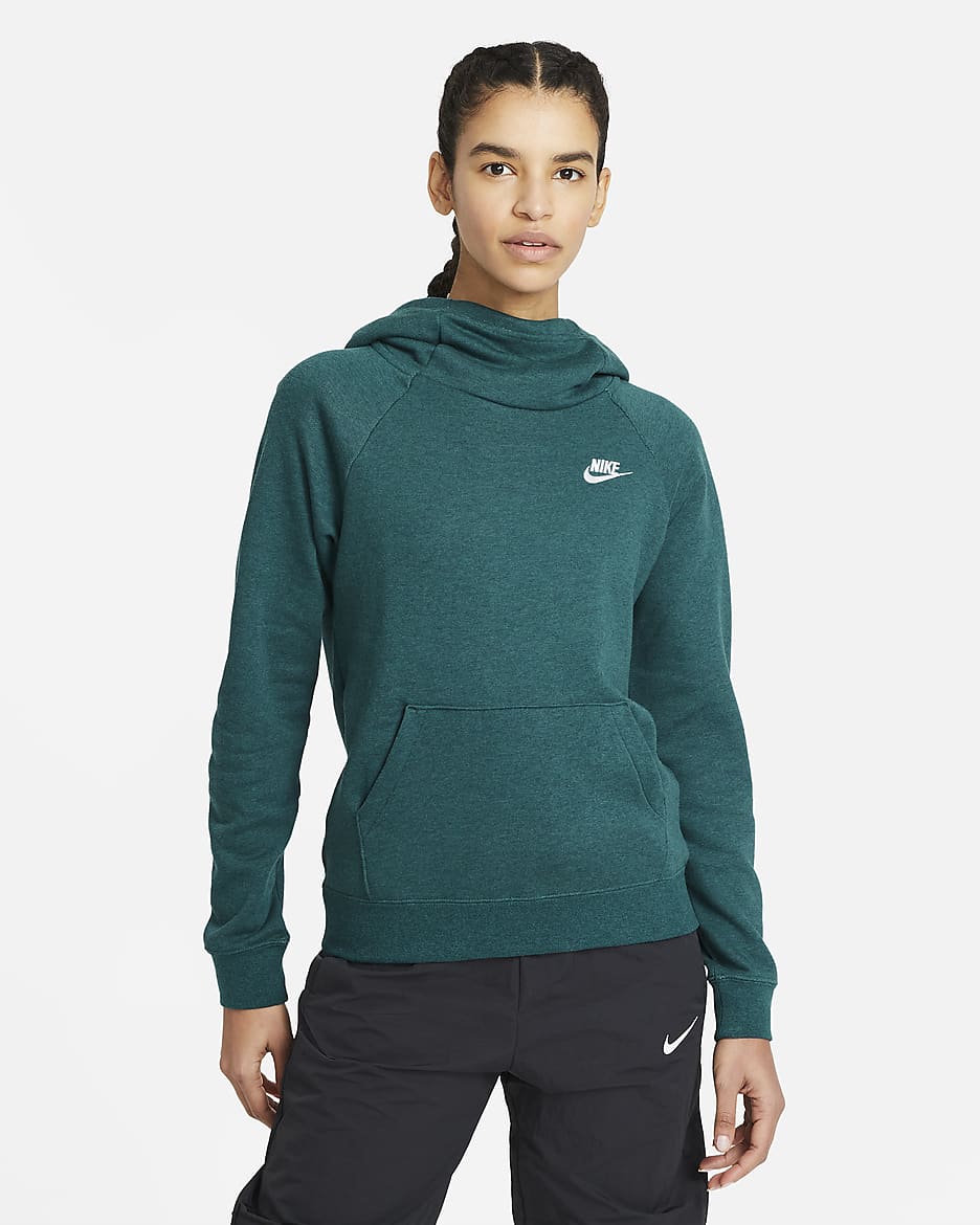 Nike Sportswear Essential Women's Funnel-Neck Fleece Pullover Hoodie - Dark Atomic Teal/Heather/White