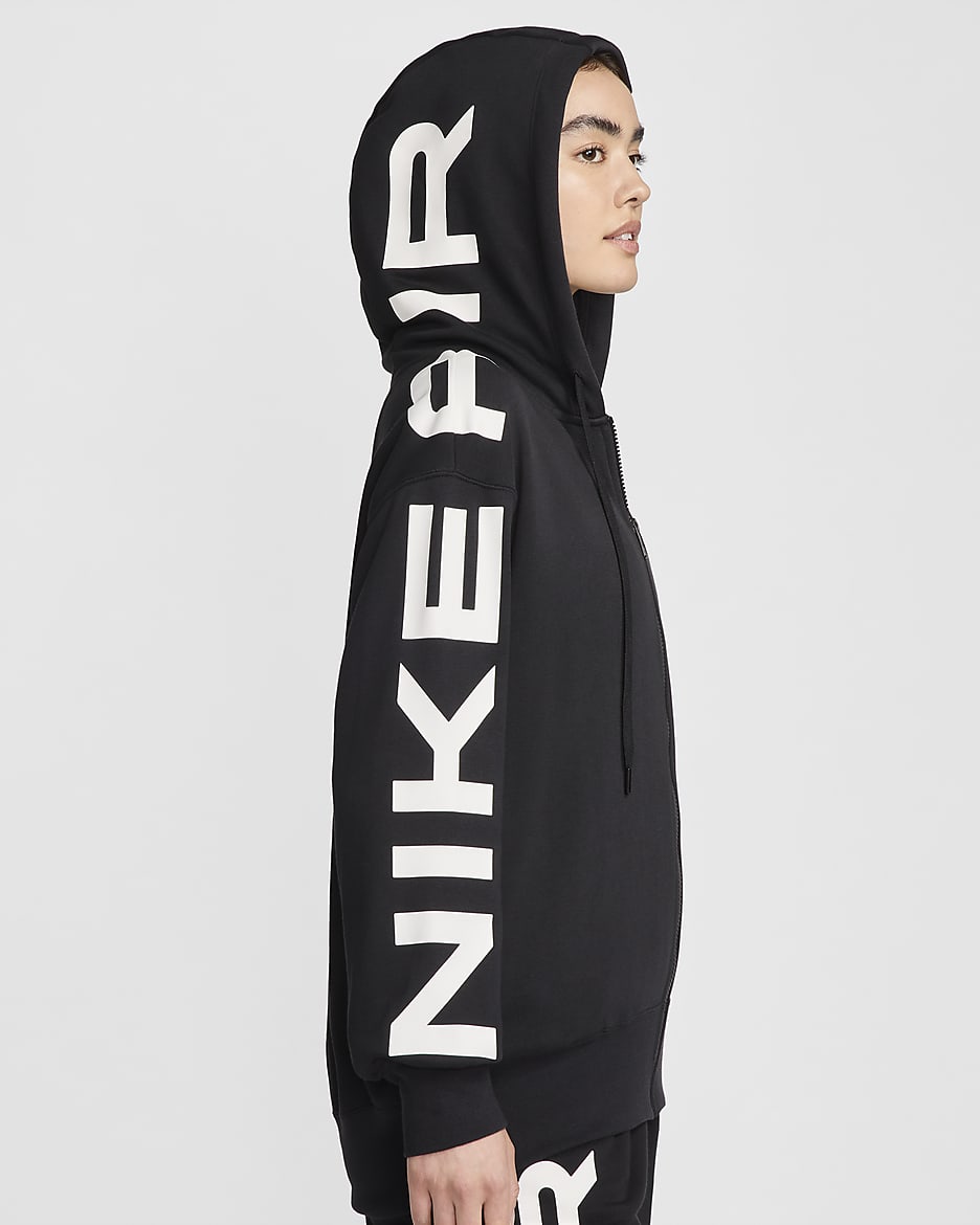 เสื้อมีฮู้ดผ้าฟลีซซิปยาวขนาดโอเวอร์ไซส์ผู้หญิง Nike Sportswear Air - ดำ/ขาว