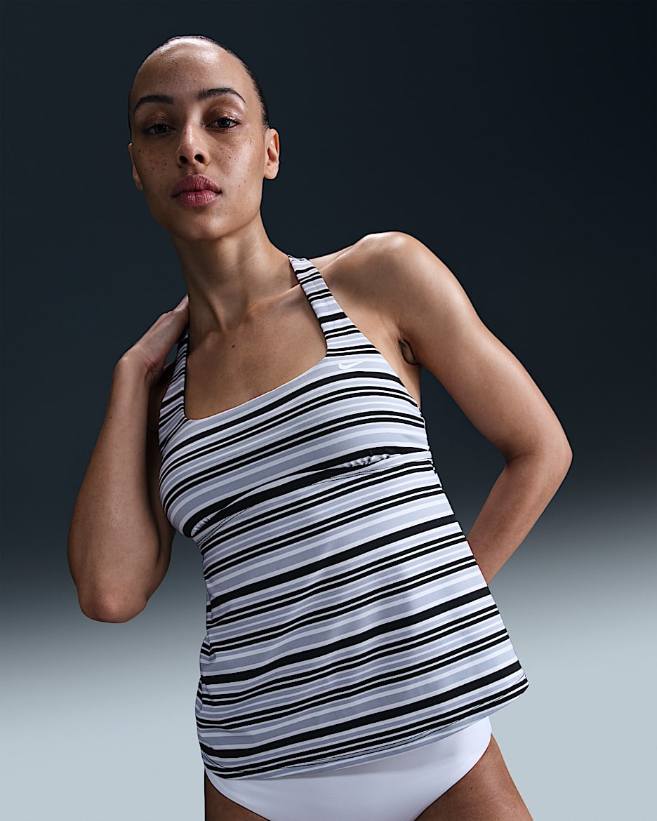 Tankini de cuello cuadrado para mujer Nike Swim - Negro