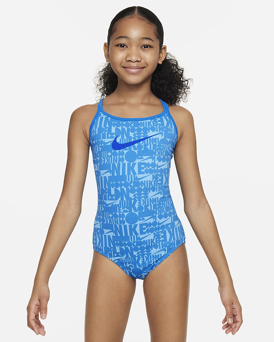 Traje de baño de una sola pieza con espalda en T para niña talla grande Nike Swim Retro Flow - Azul foto