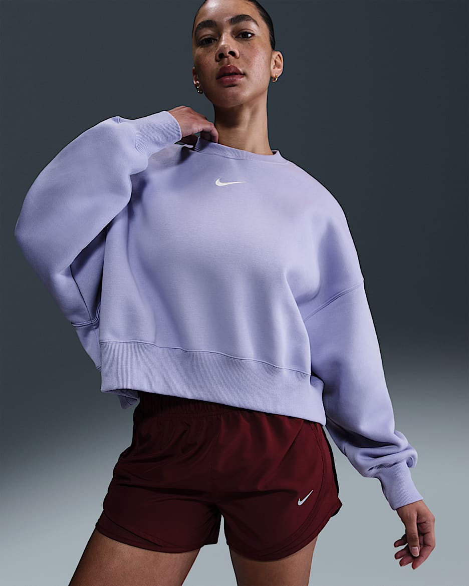 Nike Sportswear Phoenix Fleece Sudadera de chándal de cuello redondo extraoversize - Mujer - Lilac Ice/Sail