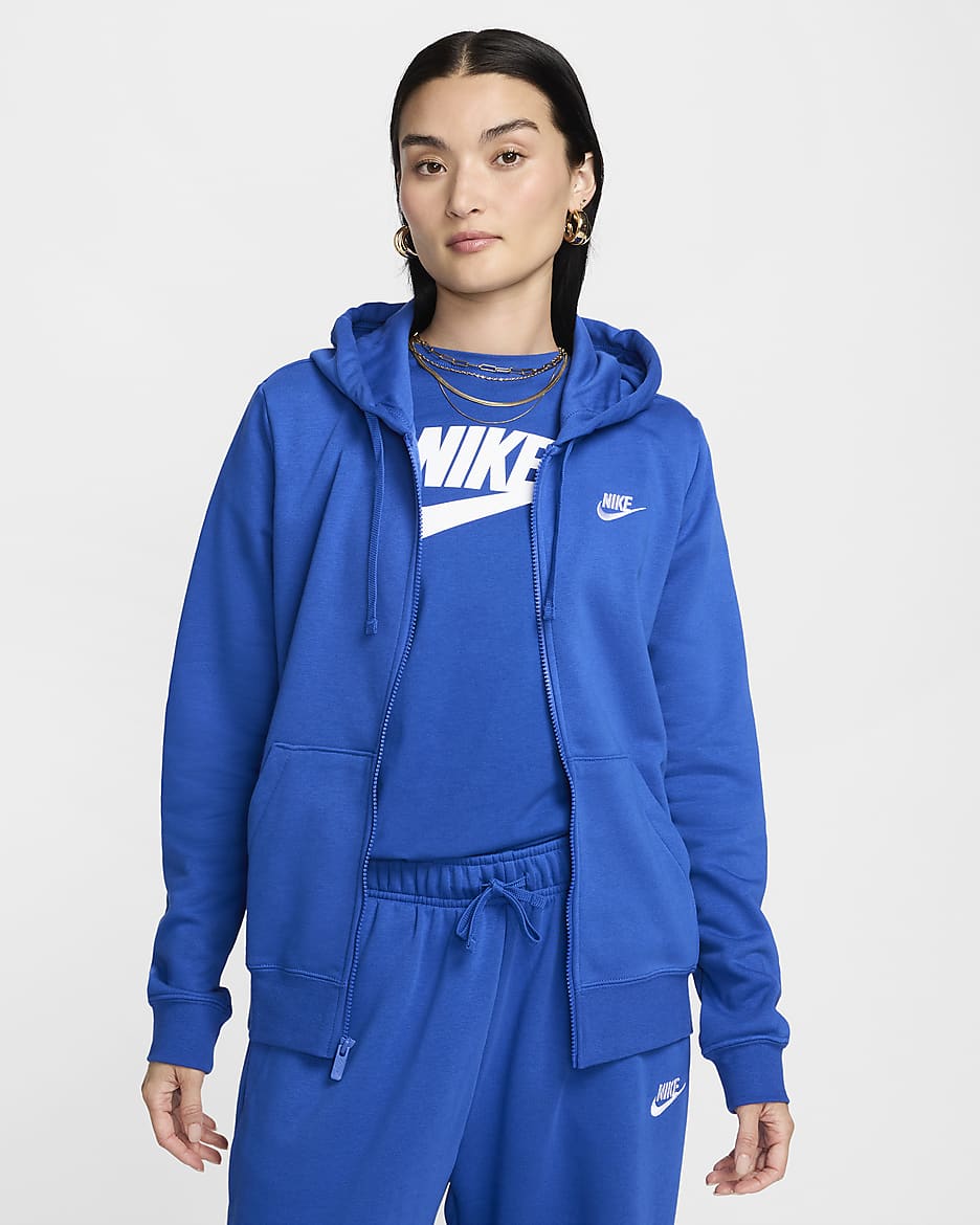 Sudadera con gorro de cierre completo para mujer Nike Sportswear Club Fleece - Royal juego/Blanco