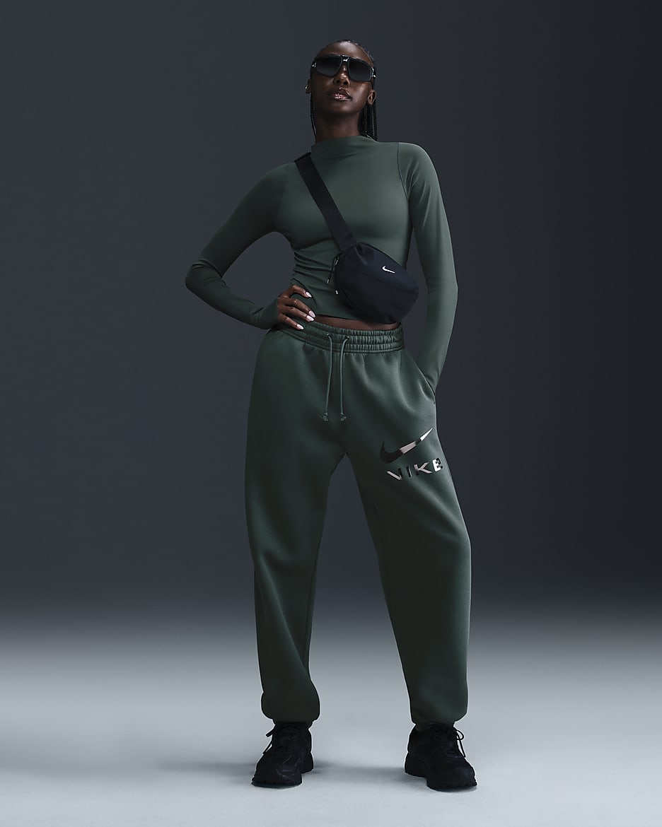 Pants oversized de tiro alto para mujer Nike Sportswear Phoenix Fleece - Verde vintage