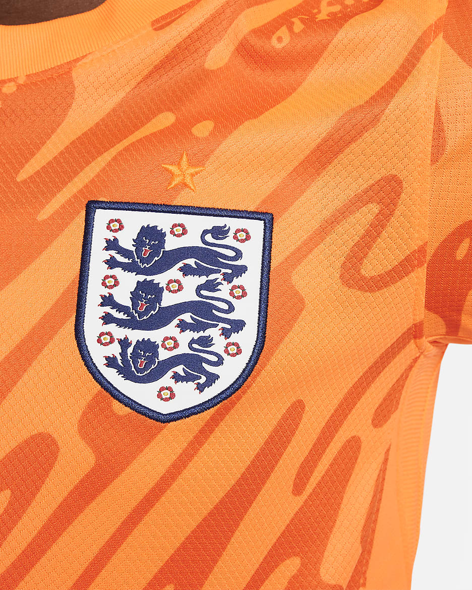 Engeland (herenelftal) 2024/25 Stadium Goalkeeper Nike Dri-FIT replica voetbalshirt met korte mouwen voor kids - Total Orange/Safety Orange/Zwart