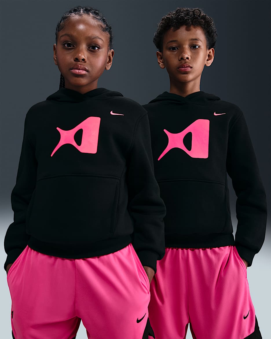 A'ja Wilson Club Fleece Big Kids' Hoodie - Black/Laser Pink