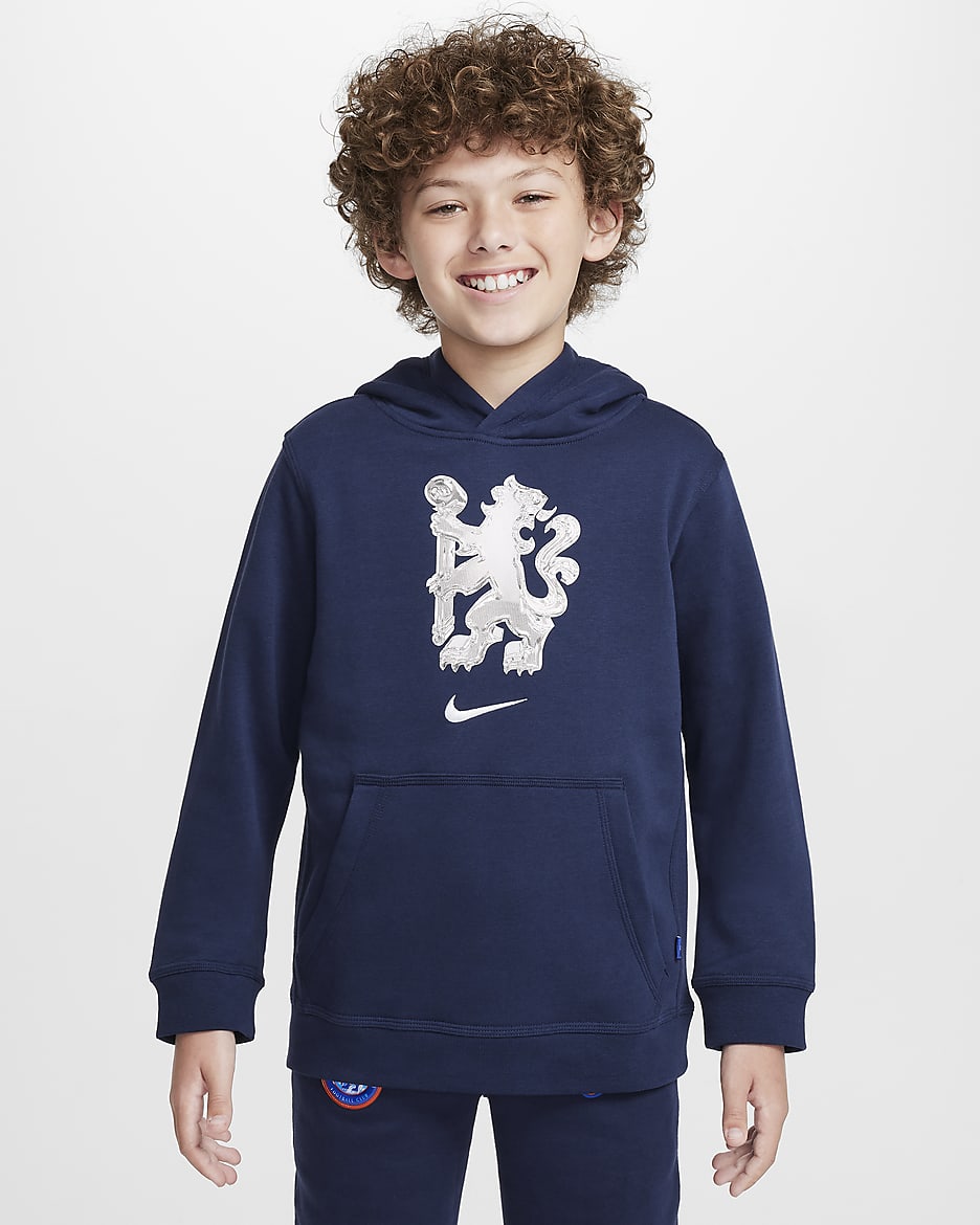 Sweat à capuche Nike Football Chelsea FC Club pour ado (garçon) - Obsidian/Blanc