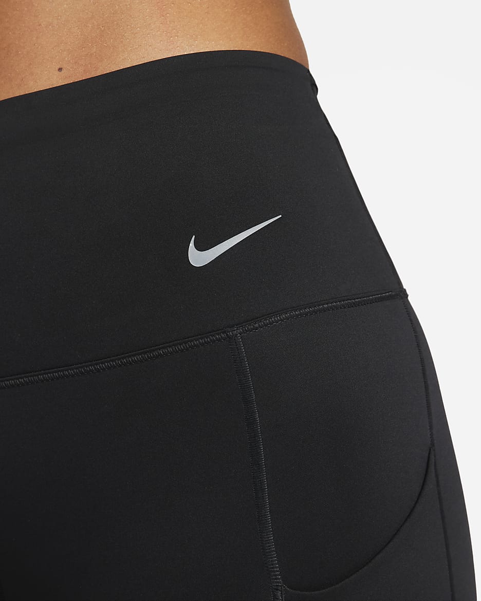 Legging taille haute à maintien supérieur et coupe longue avec poches Nike Go pour femme - Noir/Noir