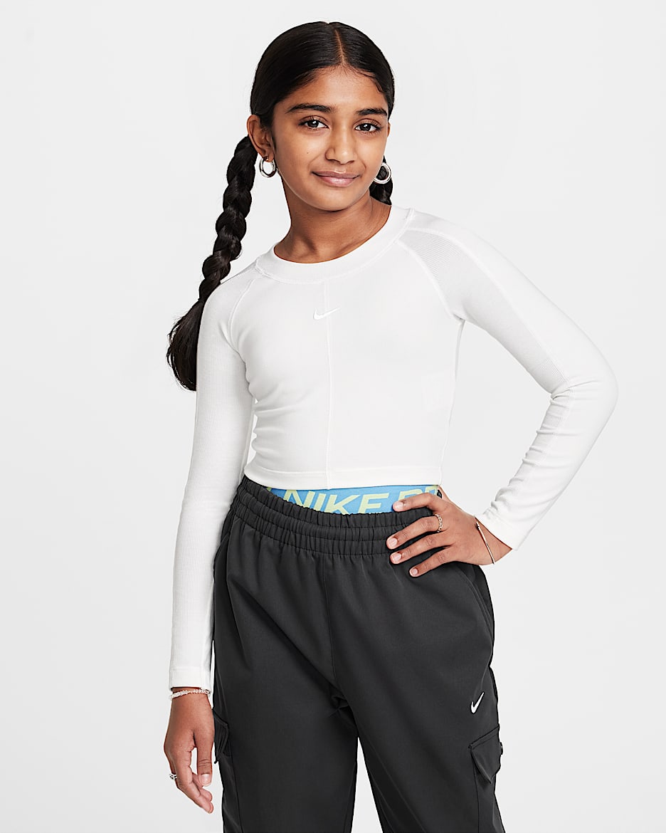Nike Sportswear Girls' Cropped Long-Sleeve Top - Sail/White