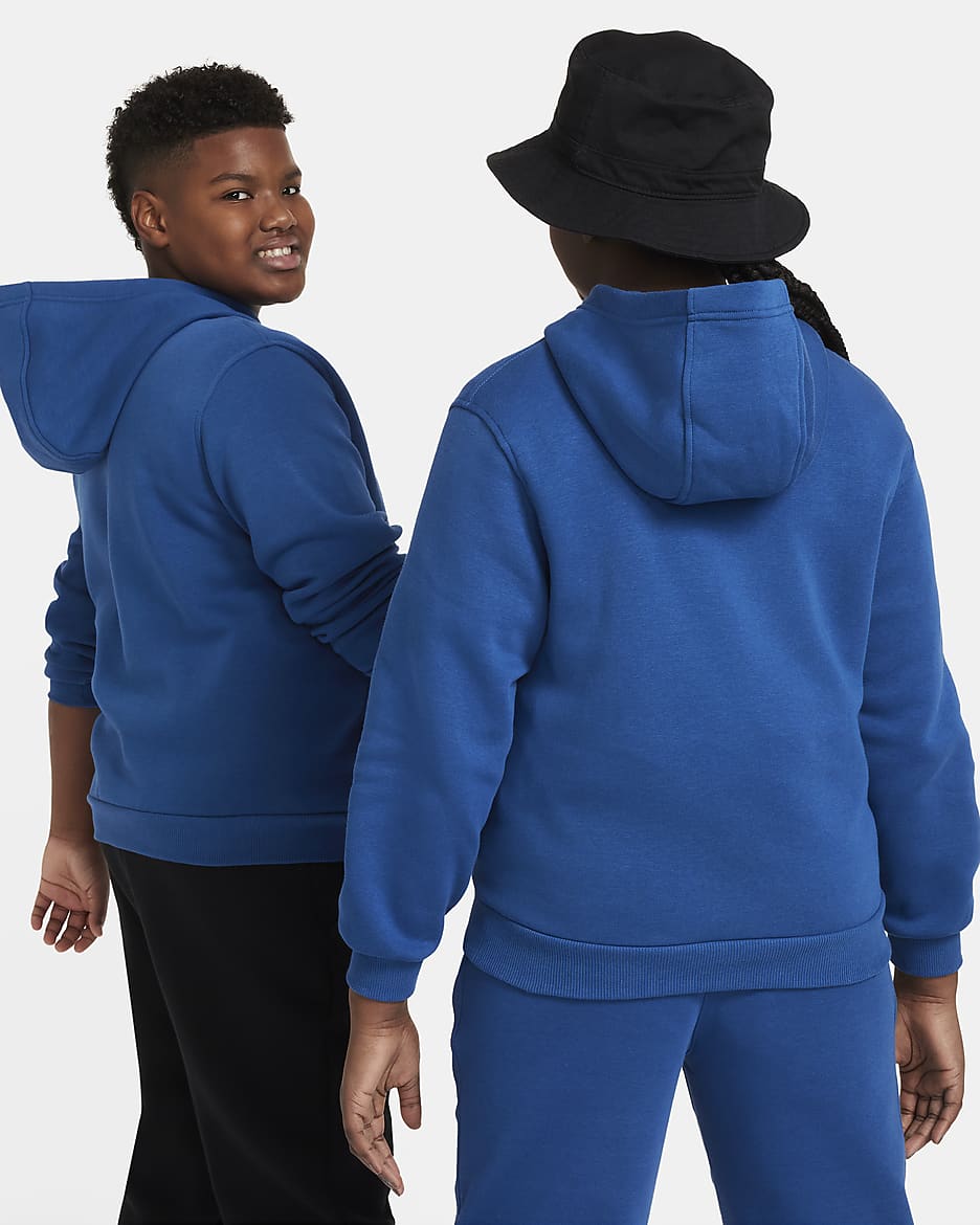 Nike Sportswear Club Fleece Big Kids' Pullover Hoodie (Extended Size) - Court Blue/White