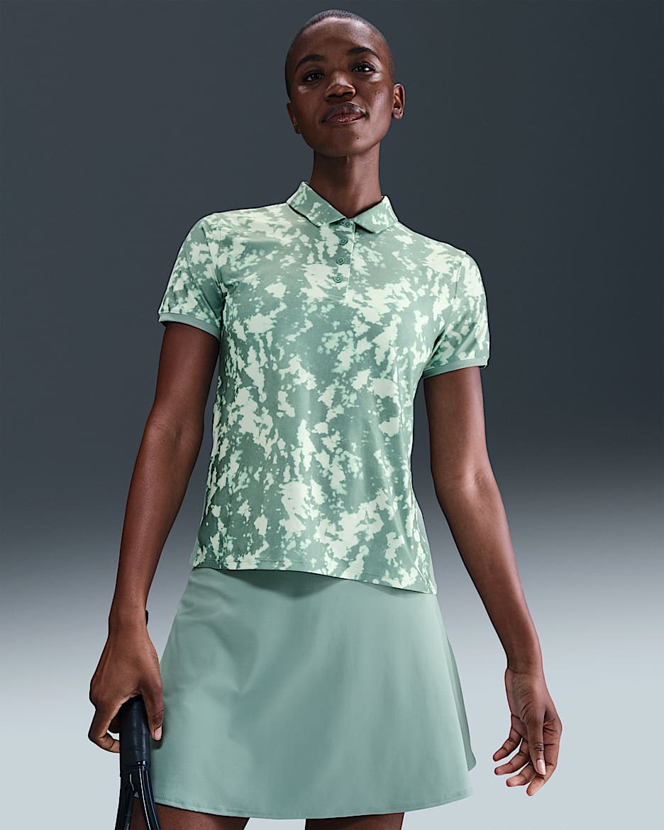Nike Victory kurzärmliges Golf-Poloshirt mit Print und Dri-FIT-Technologie (Damen) - Mint Foam/Cannon/Weiß