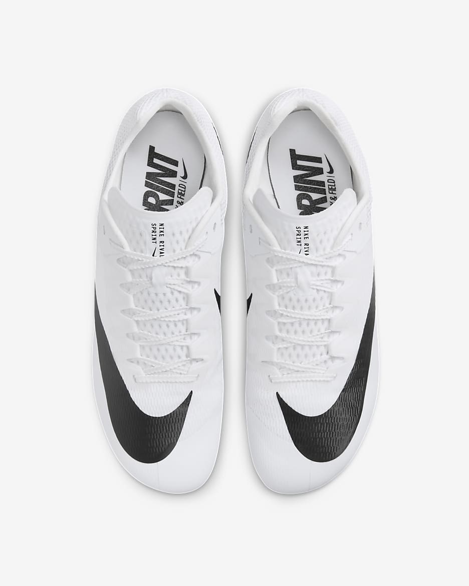 Tenis de atletismo con clavos para carreras rápidas Nike Zoom Rival - Blanco/Plata metalizado/Negro