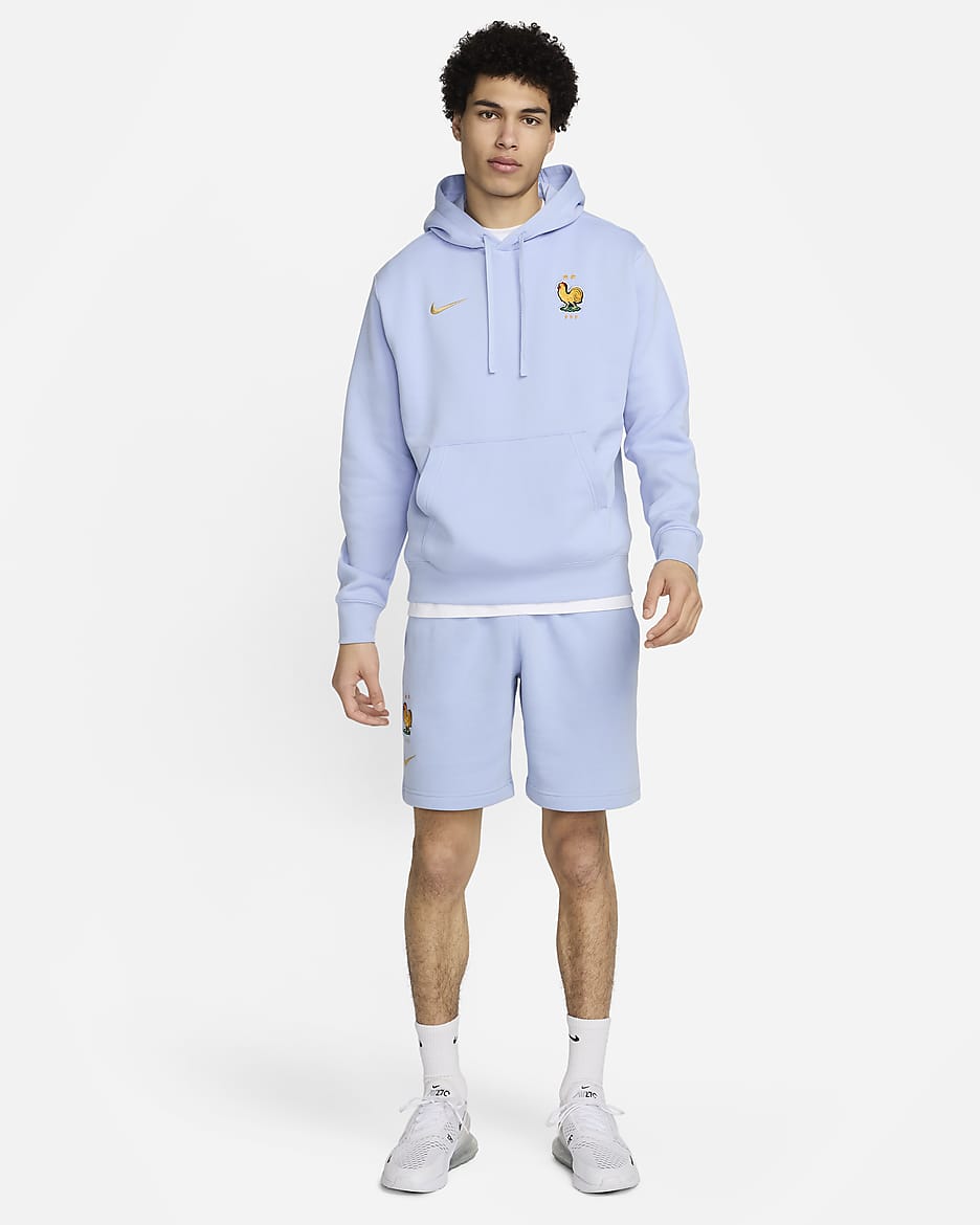Hoodie pullover de futebol Nike Club FFF para homem - Cobalt Bliss/Dourado Club