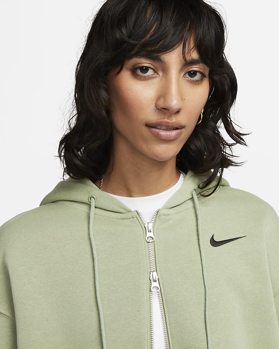 Sudadera con gorro con cierre completo de tejido Fleece oversized para mujer Nike Sportswear Phoenix - Verde aceite/Negro